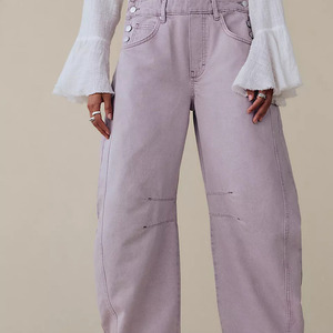 Wholesale Eco-Friendly Knitted Summer Women's Lavender Denim Overalls Wide Leg Mid Waist Regular Fit Casual <b>Jumpsuit</b> Breathable - Product Image 3