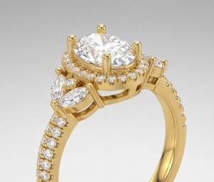 Anillo de Compromiso con Halo de Diamantes Cultivados en Laboratorio, Corte Ovalado, en Oro Amarillo, Anillo con Pavé de Diamantes, Anillo de Promesa Nupcial Vintage para Mujer - Product Image 6