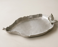 Plateau de service en métal en forme de feuille, artisanal, décoratif, argenté, pour la maison, l'hôtel, la table de restaurant, vente en gros