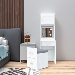 OEM 1521 Modern Wood <b>Vanity</b> Table Set Compact Storage Dresser with Lighted Mirror Multifunctional <b>Makeup</b> Desk and Stool - Product Image 1