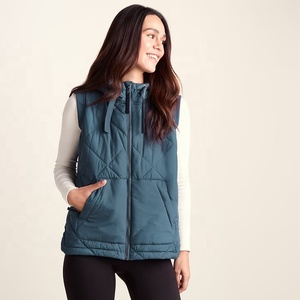 <b>Women's</b> Quilted Puffer <b>Vest</b> Hooded Zipper Front Custom Logo Canvas Warm Casual Outerwear - Product Image 1