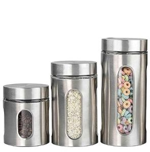 Recipientes de Almacenamiento de Alimentos de Acero Inoxidable, Herméticos, Redondos, Diseño Minimalista para Uso en la Cocina - Product Image 1