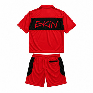 ชุดวอร์มผู้ชาย EKIN สีแดงดำ ดีไซน์สปอร์ต แจ็คเก็ตซิปแขนสั้นพร้อมกางเกงขาสั้น แห้งเร็ว เหมาะสำหรับใส่หน้าร้อน - Product Image 2
