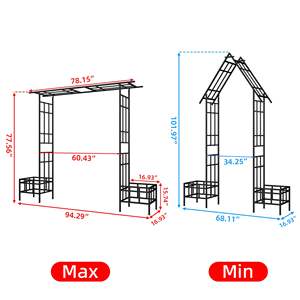 Arco da giardino in metallo a larghezza regolabile W68.11 ''~ W94.29'' arco da esterno nero con supporto per piante rampicanti - Product Image 5