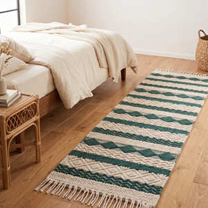 Different Color Bohemian Striped Wool <b>Runner</b> Rug Rectangle Washable Handmade With Fringes For Bedroom Floor Decor Weave Texture - Product Image 2
