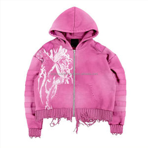 Haute qualité hommes Streetwear français Terry lourd Vintage acide lavage soleil délavé en détresse hommes thermique fermeture éclair à capuche - Product Image 1