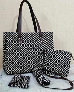 Geometric Jacquard Solid Color Large Capacity Water Resistant Polyester Chains Zipper <b>Tote</b> <b>Bag</b> Set Women Handbag Shoulder Purse - Product Image 2