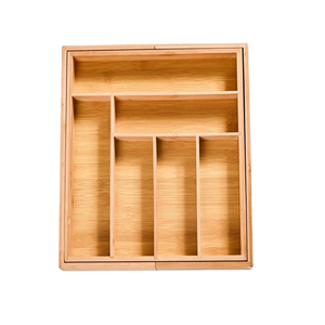 Organisateur de tiroir extensible et pliable en bambou, style européen, fait main, pour ustensiles de cuisine, rangement ajustable pour couverts - Product Image 1