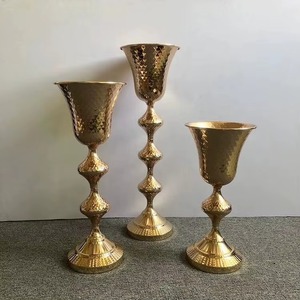 Golden Hammered Brass Tabletop <b>Vase</b> <b>Set</b> Bohemian Handmade Wedding Decoration - Product Image 2