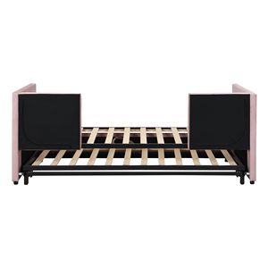 Divano letto estraibile singolo (Twin Size) rosa con design elegante e imbottitura in tessuto - Product Image 5
