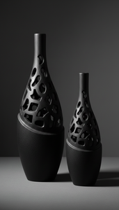 Ensemble moderne de 2 vases à fleurs en aluminium au design creux, noir mat nordique, géométrique abstrait, pour la maison, le bureau, les mariages et la décoration - Product Image 2