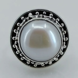 Coin Pearl <b>Ring</b> Handmade Sterling <b>Silver</b> Bezel Setting Natural Round Shape Gemstone <b>Boho</b> Jewelry June Birthstone Gift - Product Image 4