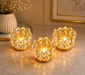 Luxury Gold Crystal <b>Tealight</b> Candle <b>Holder</b> – Elegant Table Decor Decorative Gold Metal & Crystal <b>Tealight</b> <b>Holder</b> - Product Image 4