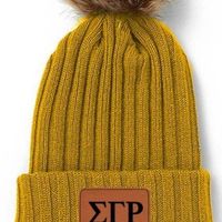 Bonnet en tricot brodé Sigma Gamma Rho Pom Pom marron pour femme, chaud, à revers, style universitaire décontracté, personnalisé