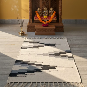 Alfombra de Algodón Tejida a Máquina, Diseño Floral Moderno, Lavable, Reversible, Blanca, para Camping, Hogar, Picnic y Viajes - Product Image 1