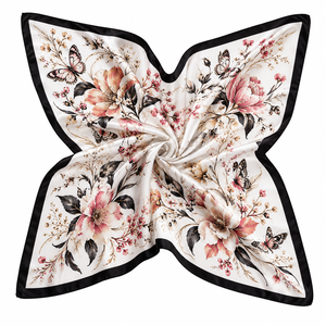 Elegante Pañuelo de Seda con Estampado Floral, Accesorio de Moda para Mujer, Cuadrado, Multifuncional, para Todas las Temporadas - Product Image 1