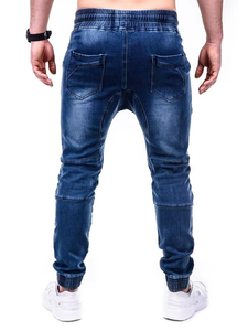 Men's Breathable Solid Mid Waist Summer Knitted Washed Denim Fabric Casual Sweatpants Drawstring Jeans - Product Image 6