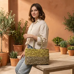SSD Market Handwoven Grass <b>Basket</b> with Festive Trim Handle (Yellow) Eco-Friendly Stylish <b>Storage</b> From Orissa <b>Rectangular</b> Shape - Product Image 1