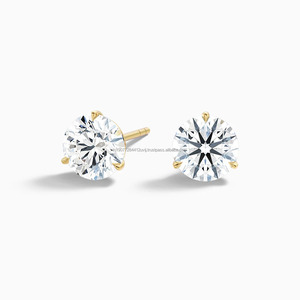 2 Ct Round Cut Lab Grown Diamond Solitaire Unisex <b>Stud</b> <b>Earrings</b> 14k Yellow Gold Luxury Certified Wedding Party Gift <b>Fine</b> - Product Image 1