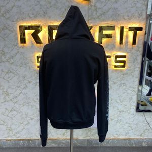 เสื้อฮู้ดดี้แบบซิปเต็มตัวขนาดใหญ่พิเศษ พิมพ์ลายกราฟิก DTF ประดับด้วยคริสตัล ผ้าฝ้ายฟลีซหนานุ่ม สไตล์สตรีทแวร์ รับผลิตแบบ OEM ODM - Product Image 2