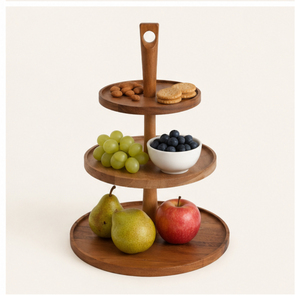 Luxury 3-Tier Acacia Wood <b>Serving</b> Stand for Dessert & Fruit Display Eco-Friendly Handcrafted <b>Round</b> Tiered <b>Tray</b> Buffet Server - Product Image 3