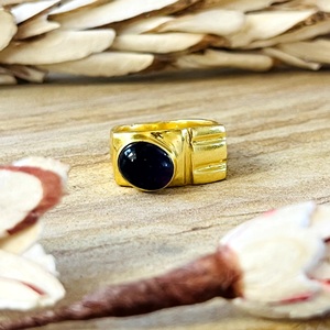 Trendy Bohemian Amethyst <b>Ring</b> Chunky Brass Band <b>for</b> <b>Men</b> 18k Gold Plated Minimalist Signet Heavy Jewelry <b>for</b> Wholesale/OEM/ODM - Product Image 1