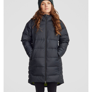 Long Quilted <b>Winter</b> Jacket With Hood Full Sleeves Zipper Closure Solid Color Polyester Shell <b>Thick</b> Warm <b>Coat</b> Contrast Color - Product Image 5