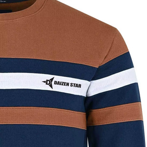 DAIZEN STAR Men's Crew Neck Pullover Sweatshirt Striped Design 100% Cotton Knitted Regular Fit Casual Breathable 370g Autumn - Product Image 5