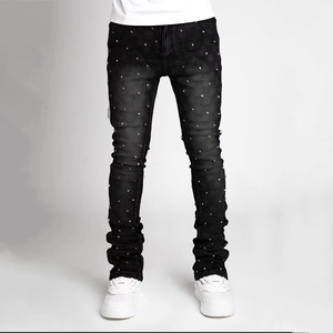 Fabricante de Jeans al por Mayor, Jeans Cargo de Estilo Urbano para Hombre, Jeans Rectos Apilados, Pantalones de Mezclilla para Hombre, Jeans con Adornos de Diamantes para Hombre - Product Image 1