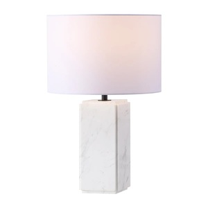 High End Marble <b>Table</b> <b>Lamp</b> With Minimal Rectangular <b>Base</b> Premium Drum Shade And Contemporary Designer Elegance - Product Image 2