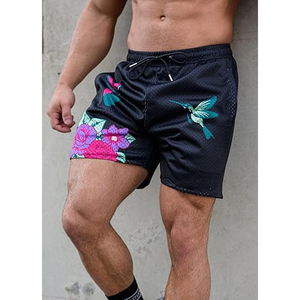 Shorts en maille pour hommes de haute qualité professionnels, design personnalisé, séchage rapide, motif floral et crâne à la mode, logo gravé au laser - Product Image 6