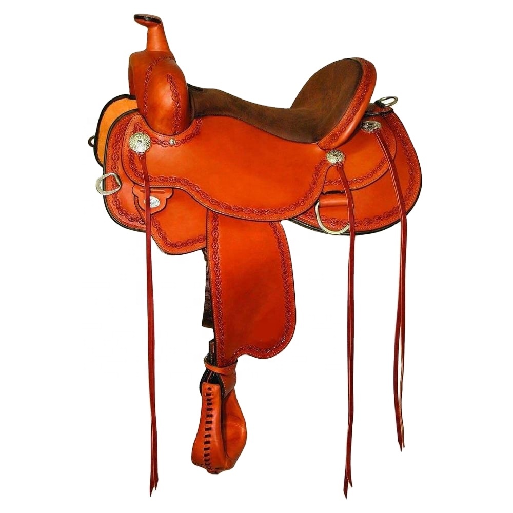 Custom Made Latest Design Western Horse Trail Cow Leather Saddle With Hand Curved Indian Manufacturer