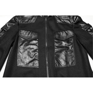 Men Black <b>Gothic</b> Punk Large Flap Pockets Fitted Long Coat Knitted Faux Leather <b>Jackets</b> 2026 - Product Image 6