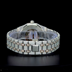 Reloj Automático de Lujo con Esfera Diamantada, Dos Tonos en Oro Rosa, Completamente Cubierto de Diamantes Moissanite VVS1, Calidad Premium - Product Image 3