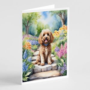 Whimsical A7 Tamaño 5x7 Cockapoo Spring Path Tarjetas de notas en blanco Paquete de 8 con sobres Tarjetas de felicitación - Product Image 1