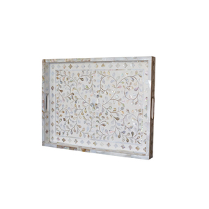 High Quality Handcrafted Mother Of Pearl Rectangle Tray Rectangular White Mother Of Pearl Serving Tray With <b>Handles</b> Best Price - Product Image 2