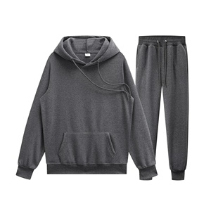 Ensemble de survêtement unisexe gris à capuche, manches longues, couleur unie, sweat-shirt décontracté et pantalon à cordon de serrage, vêtements d'automne - Product Image 1