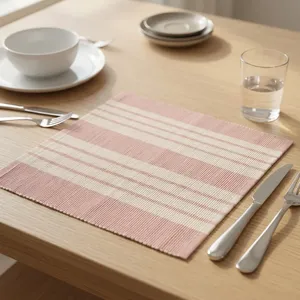 HILTEX Set de table rectangulaire moderne en polyester fait main, durable, rayé, tissé, pour la maison, l'extérieur, les mariages, Noël - Product Image 3