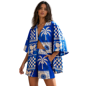 Robe maxi bohème à imprimé tropical bleu avec haut court sans manches, col carré, coupe ample, respirante, décontractée, pour l'été, avec poches - Product Image 5