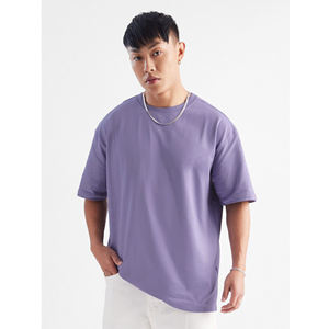 Camiseta de Hombre Color Lavanda Sólido, Cuello Redondo, Manga Corta, Holgada, Transpirable, Informal, para Verano - Product Image 1