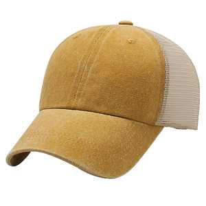 Gorra de béisbol trucker vintage de algodón lavado con malla, logo bordado, efecto desgastado, visera curva, suave, para hombre, al por mayor, con protección solar - Product Image 1