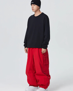 Pantalon Harem Rouge pour Homme, Taille Élastique, Multiples Poches, Style Décontracté, Tissu Respirant Mi-Lourd, Idéal pour l'Automne - Product Image 2
