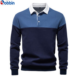 Chemise unisexe décontractée tendance pour homme, respirante, en polyester/coton tricoté, brodée, à manches longues, couleur unie, col rabattu, devant uni - Product Image 5