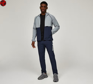 Conjunto Deportivo para Hombre, Chaqueta Impermeable con Capucha y Estampado de Bloques de Color, Pantalones Deportivos de Secado Rápido para Correr - Product Image 1