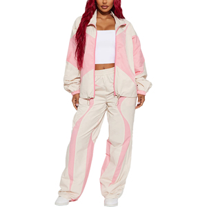 Veste coupe-vent colorblock printemps-été personnalisée pour femme, vêtements de sport tendance, rose, imprimé par sublimation contrasté - Product Image 1