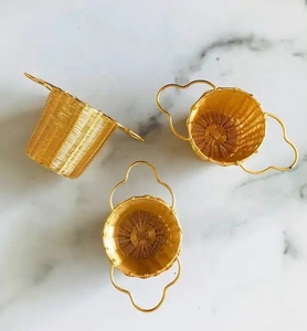 ชุดตะกร้าน้ำชางานสานด้วยมือสีทองทองเหลือง3ชิ้นมีด้ามจับสองด้านที่กรองใบชาแบบหลวมสำหรับใช้ในครัว - Product Image 1