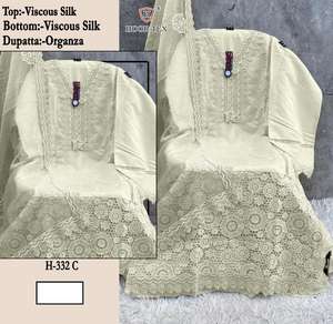 Elegante traje Salwar Kameez de seda viscosa de invierno 7XL (54) con organza pesada Dupatta ropa india y pakistaní para bodas - Product Image 3