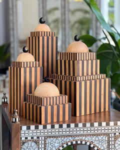 Escultura de Madera con Diseño de Rayas para Decoración del Hogar, Centro de Mesa Islámico con Forma de Cúpula para Eid Mubarak y Ramadán - Product Image 1