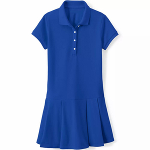 Robe uniforme scolaire en coton bleu pour filles, style jupe à manches courtes en tissu tricoté - Product Image 3