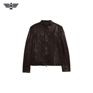 EMPIRE TREND WEARS Men's Brown Genuine Leather Bomber Jacket Stand Collar Zipper Closure Slim Fit Breathable <b>Fur</b> <b>Trim</b> Autumn - Product Image 4